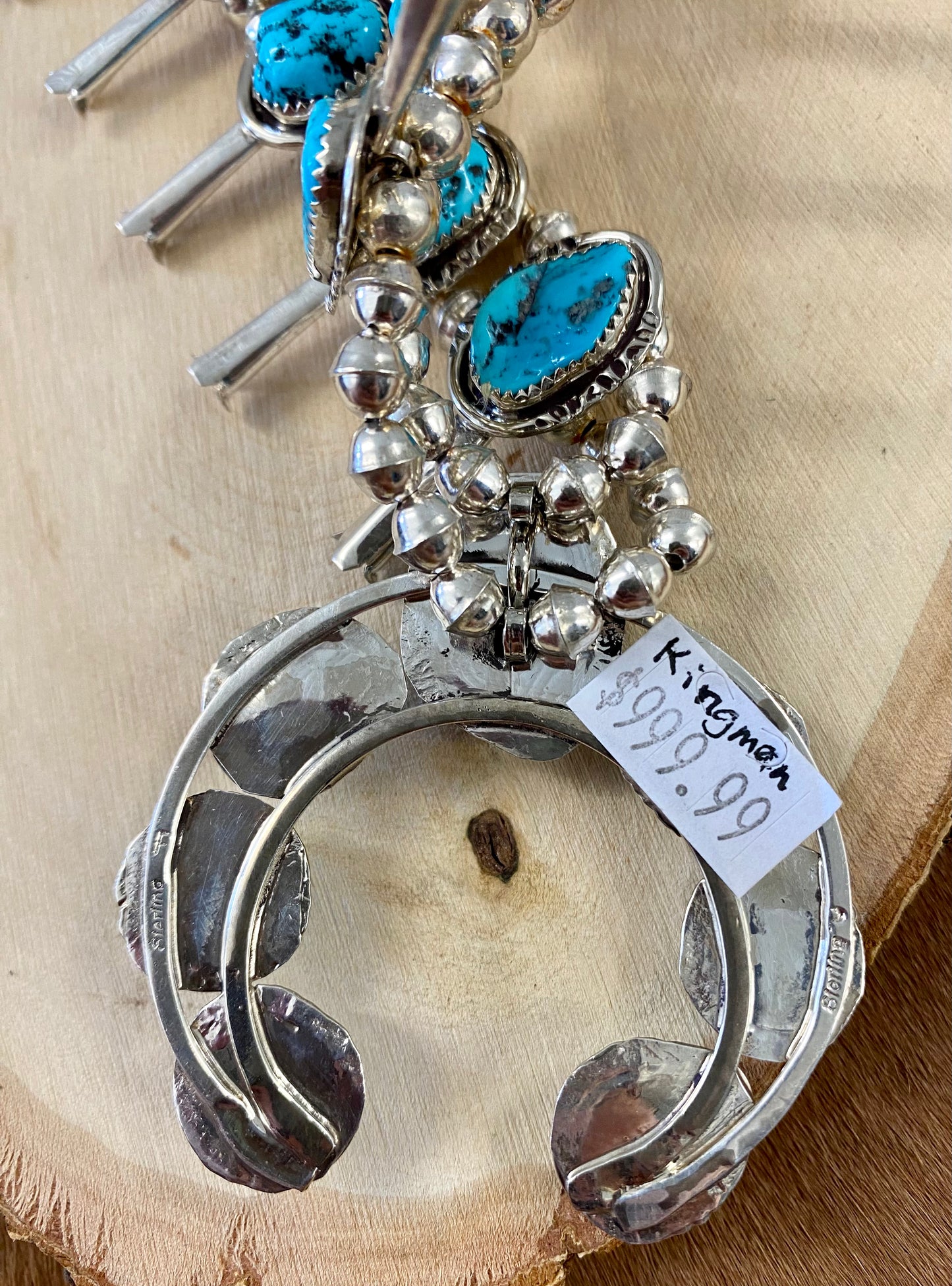 Kingman Turquoise Squash Blossom Necklace