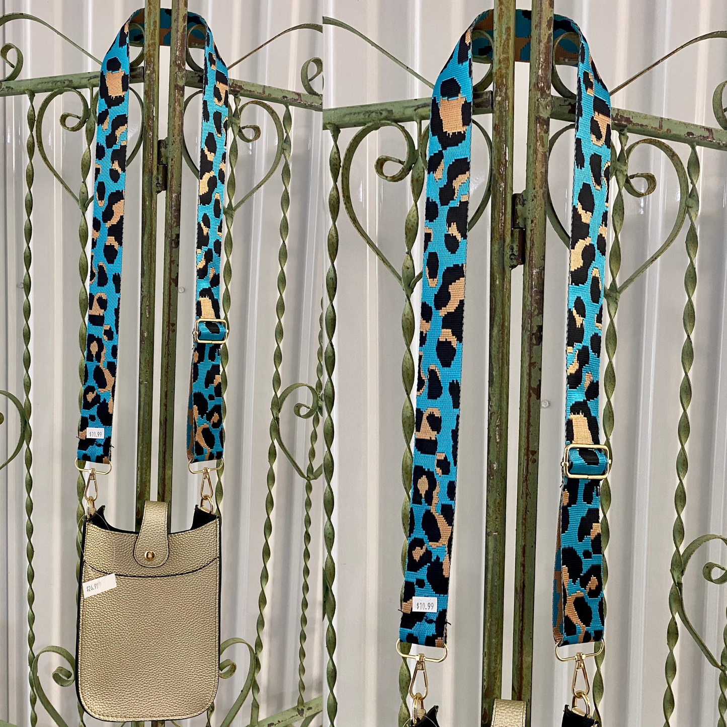 Change the look of any purse! These stylish guitar style strap adds a pop of color and fashion to any bag, big or small. Adjustable down to 29 inches for a belt bag, or 52 inches at its longest length for a crossbody strap. The newest trend in handbags, at a fraction of the designer price! The Blue Cheetah Adjustable Purse Strap