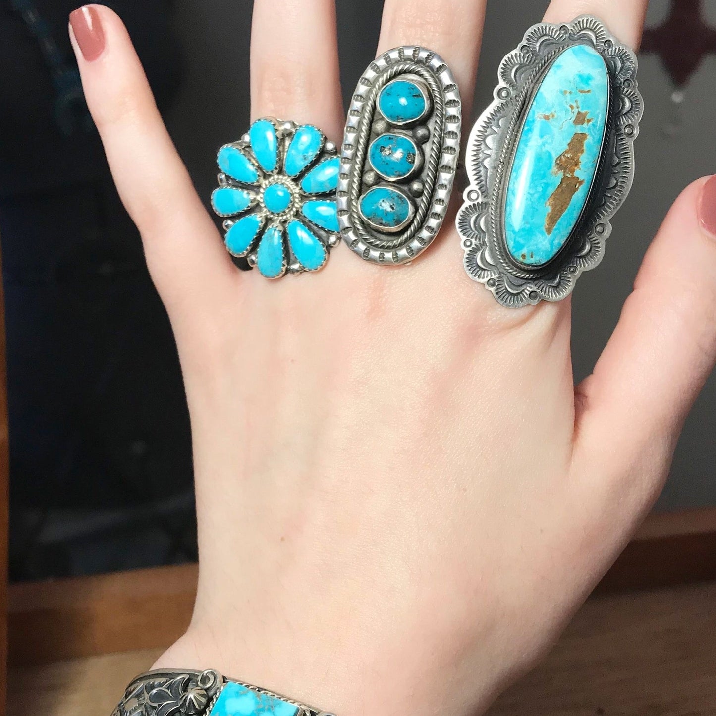 The Lonesome Turquoise Ring Signed By Arnold & Carleena Goodluck (Size 8)
