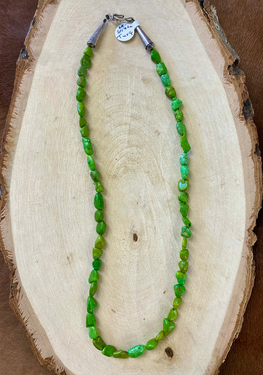 Authentic light green turquoise sterling silver 18” inch length beaded single strand necklace with hook clasp. The perfect piece of jewelry to add to your jewelry collection. Wear alone or layered with other necklaces. Add a pendant for a different look. This necklace will be a wonderful gift to a loved one or yourself!