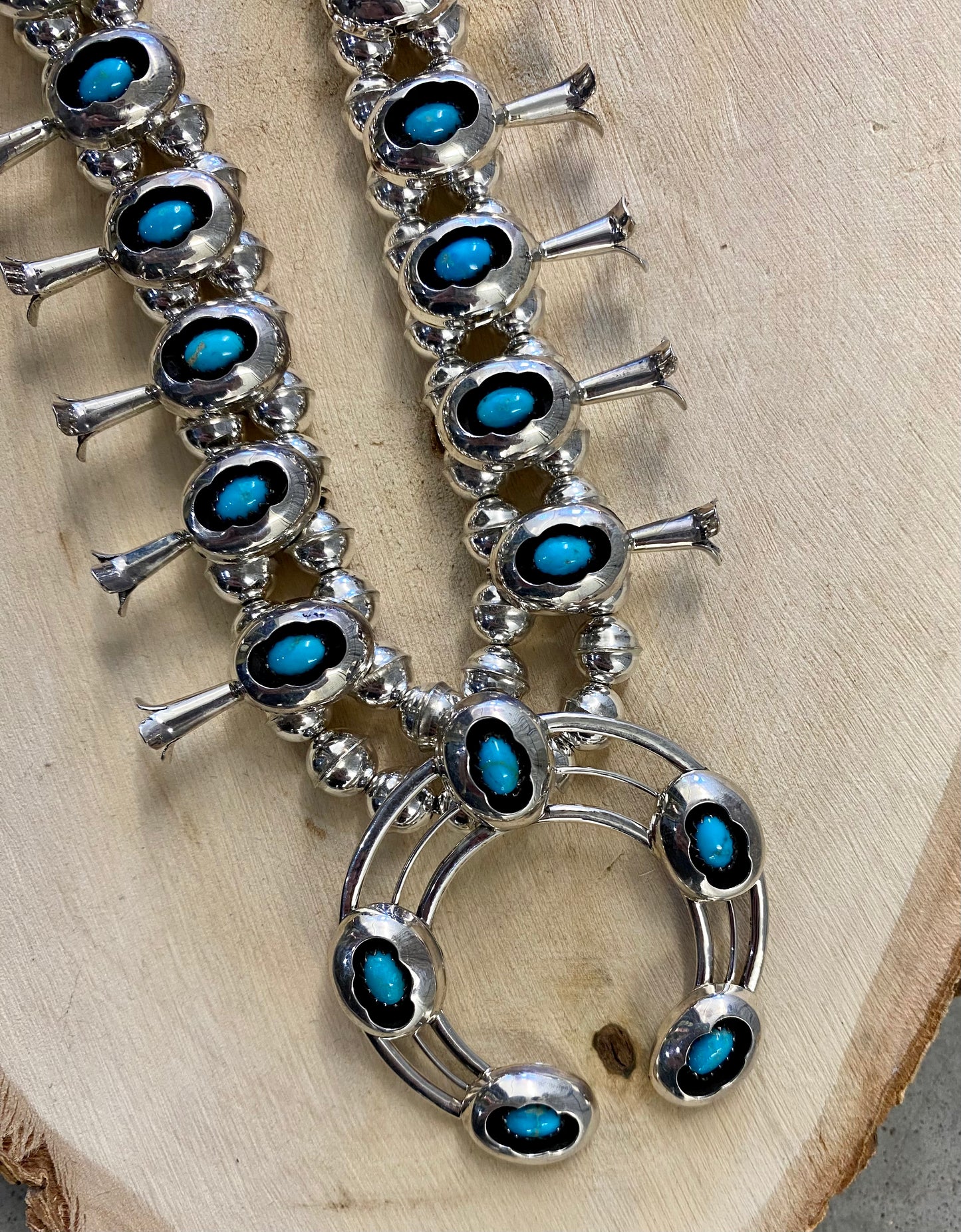 The Turquoise Squash Blossom & Earrings Set Signed PG