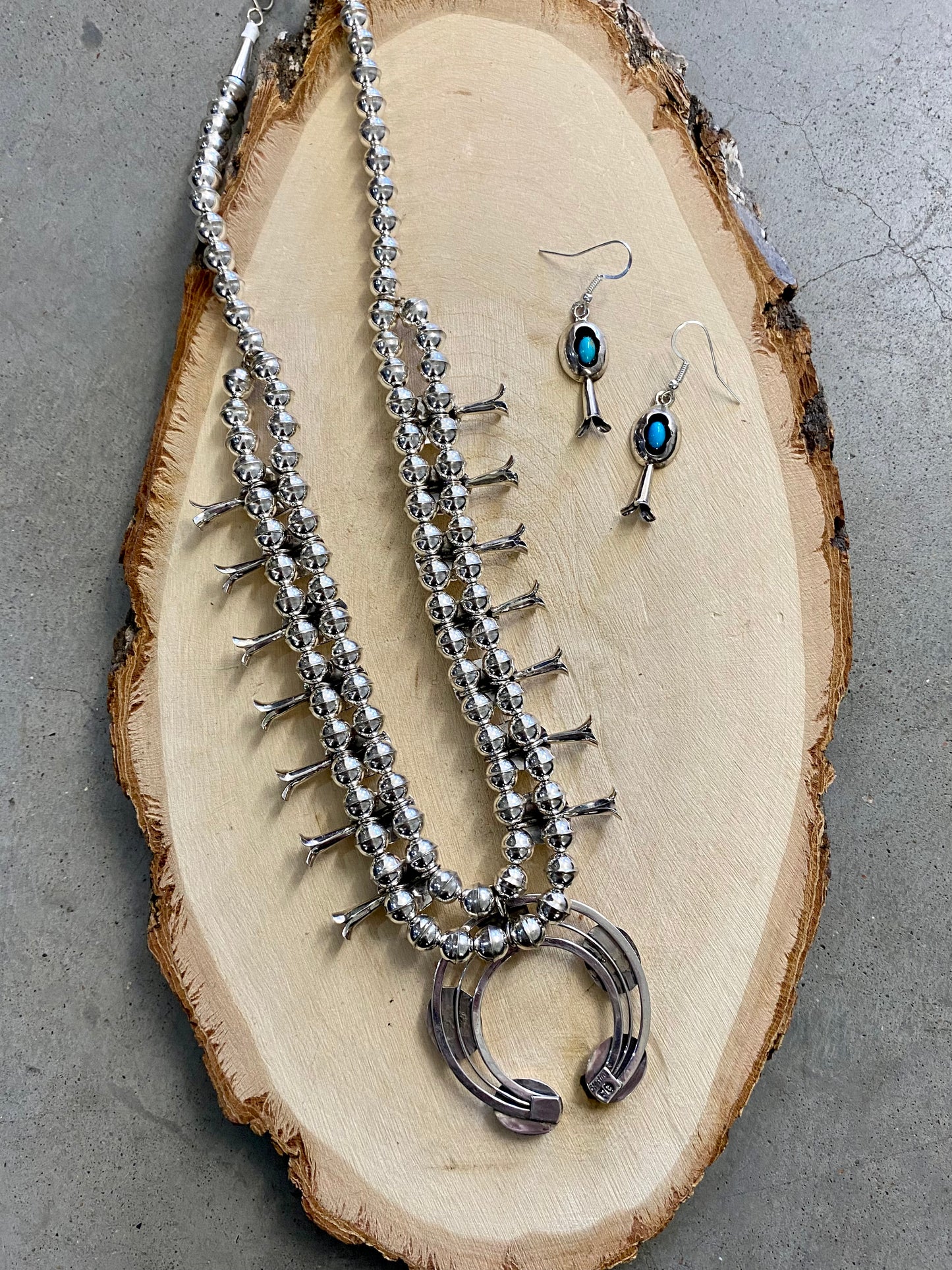 The Turquoise Squash Blossom & Earrings Set Signed PG