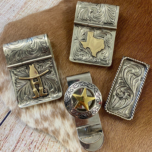 The Texas Rodeo Large Money Clip - Ny Texas Style Boutique Texas Handmade Silver Plate Money Clip | Gifts For Him Cowboy Rancher