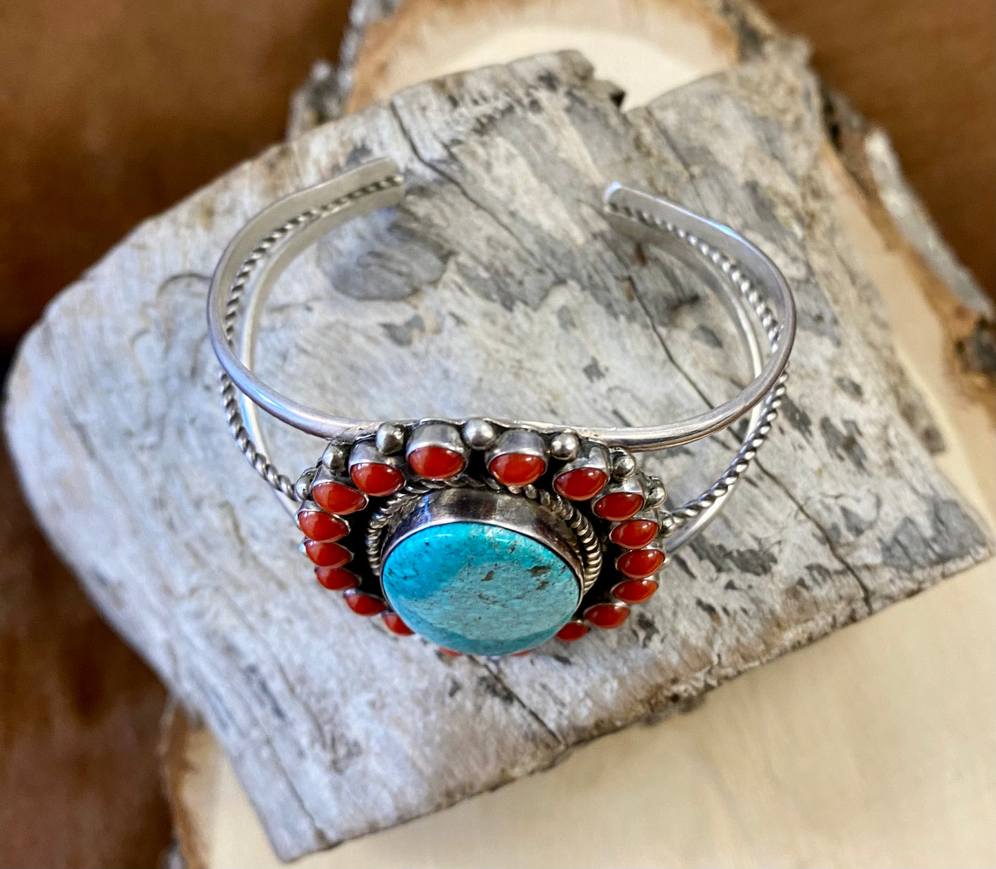 Turquoise and Coral Cuff