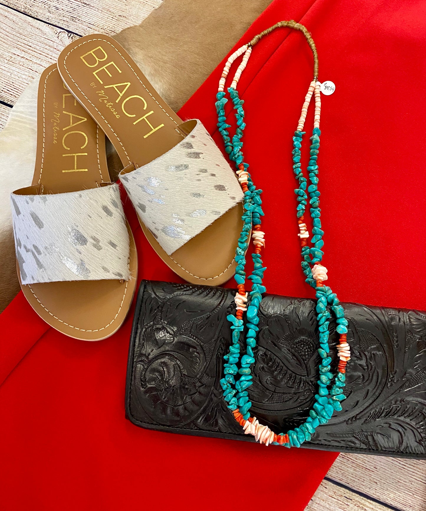 Native American Made 2 Strand Turquoise, Coral, Spiny Oyster Necklace