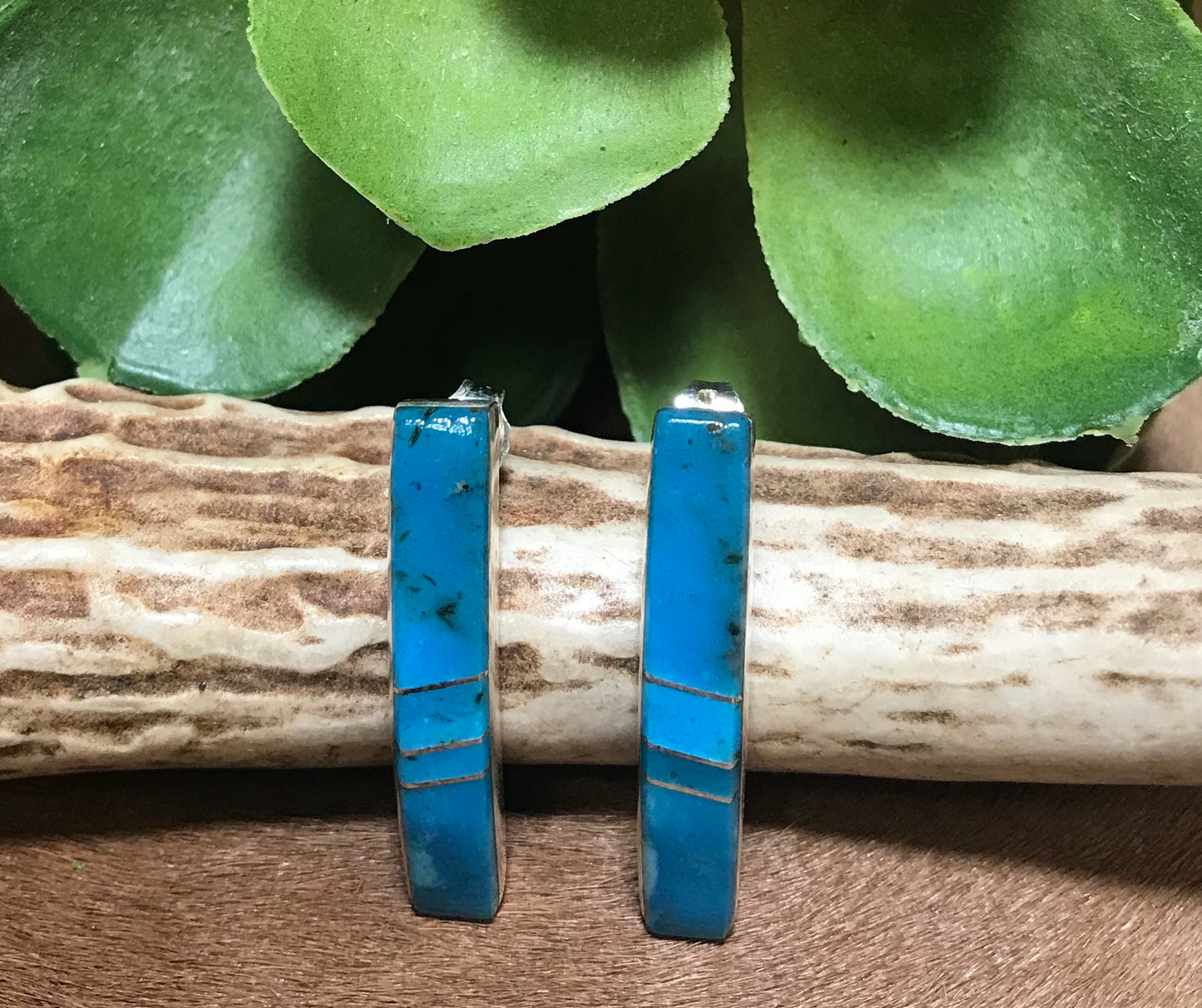 Blue Clear Skies Inlaid Turquoise Post Earrings - Ny Texas Style Boutique