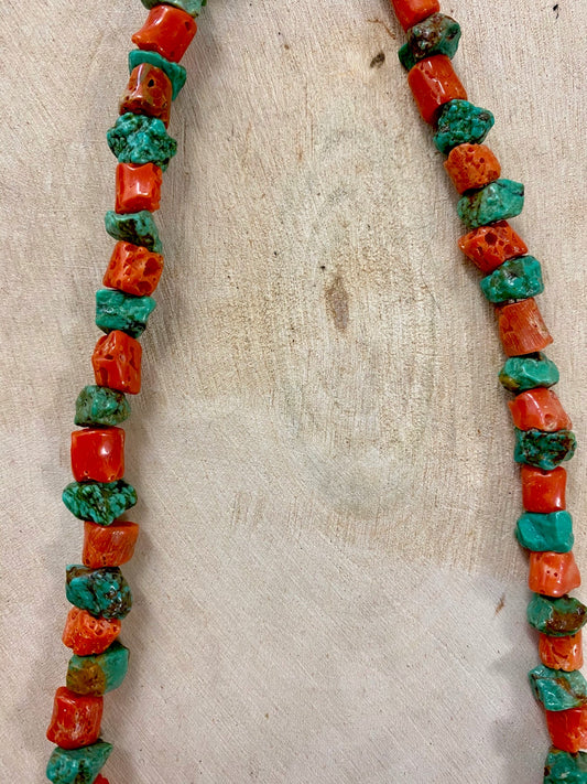 The LaCoste Necklace - Ny Texas Style Boutique Single strand Native American made authentic natural coral necklace with sterling silver hook clasp. Look at how beautiful the coral is! We love how unique each part is though out the necklace. The perfect unique piece to add to your jewelry collection. Pair with a pendant, layer with other necklaces, or wear this beauty alone. The styling options are endless. Size: 16” Inches Length