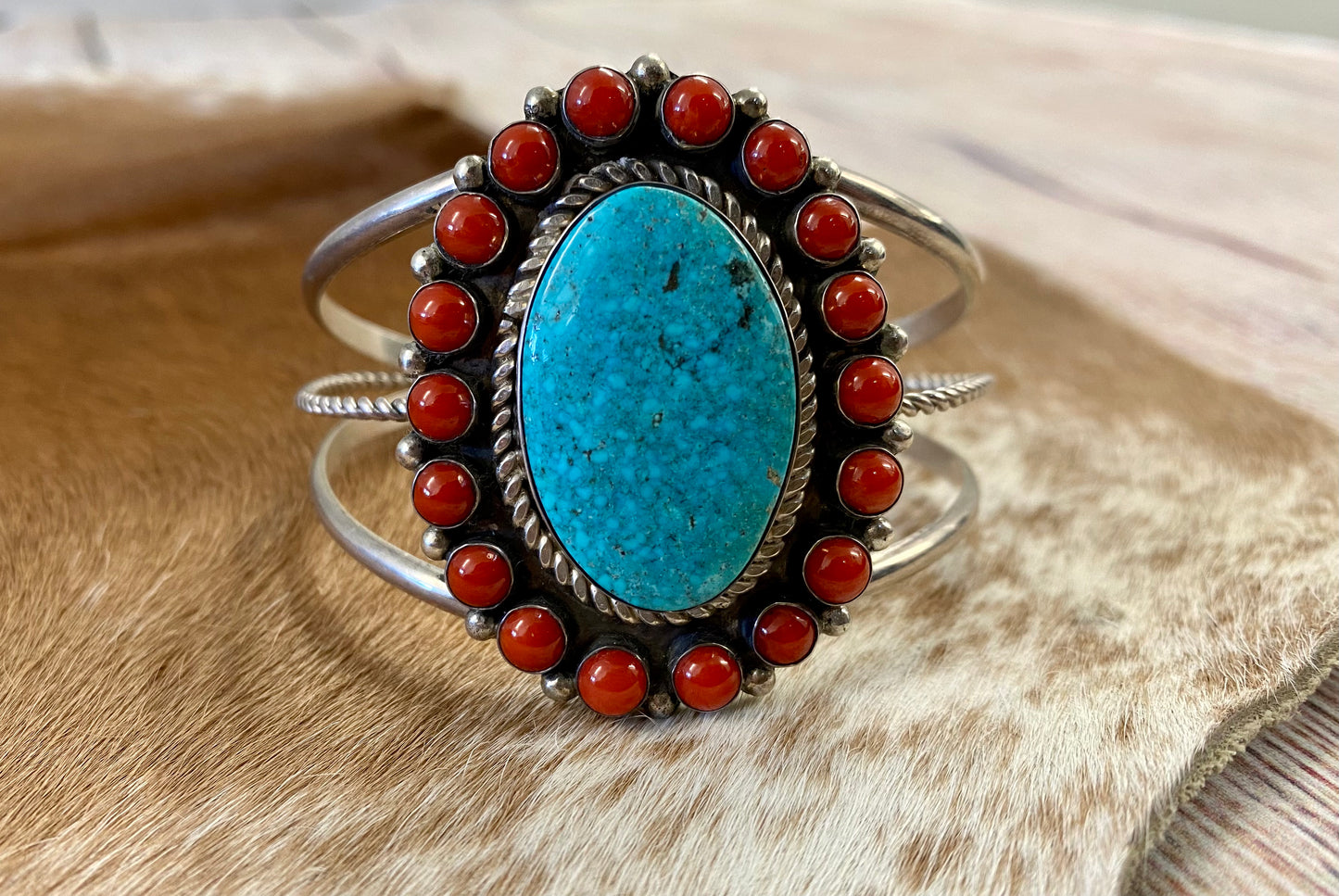 Turquoise and Coral Cuff