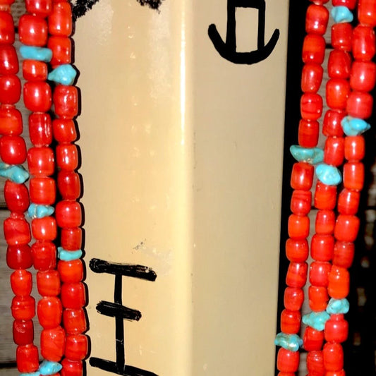 The Amanda Three Strand Coral and Turquoise 30" Inch Length NecklaceTriple strand native made coral and turquoise with sterling silver clasp necklace. This firecracker is beautiful and makes for the PERFECT summertime necklace. The perfect necklace to add a pendant to, layer with other necklaces, or wear alone! Size: 30” Inch Length Closure: Hook Stone: Turquoise and Coral