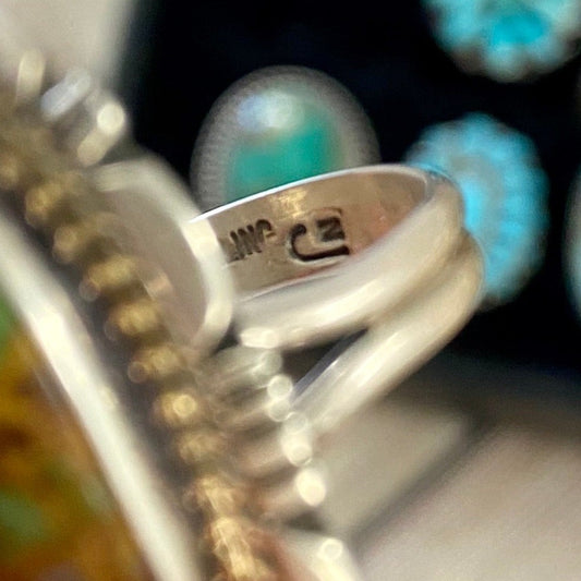 The Ramblin’ Green Turquoise Ring (Size 9.5) - Ny Texas Style Boutique Green Turquoise With Brown Matrix Ring Size 9.5 | Native American Made