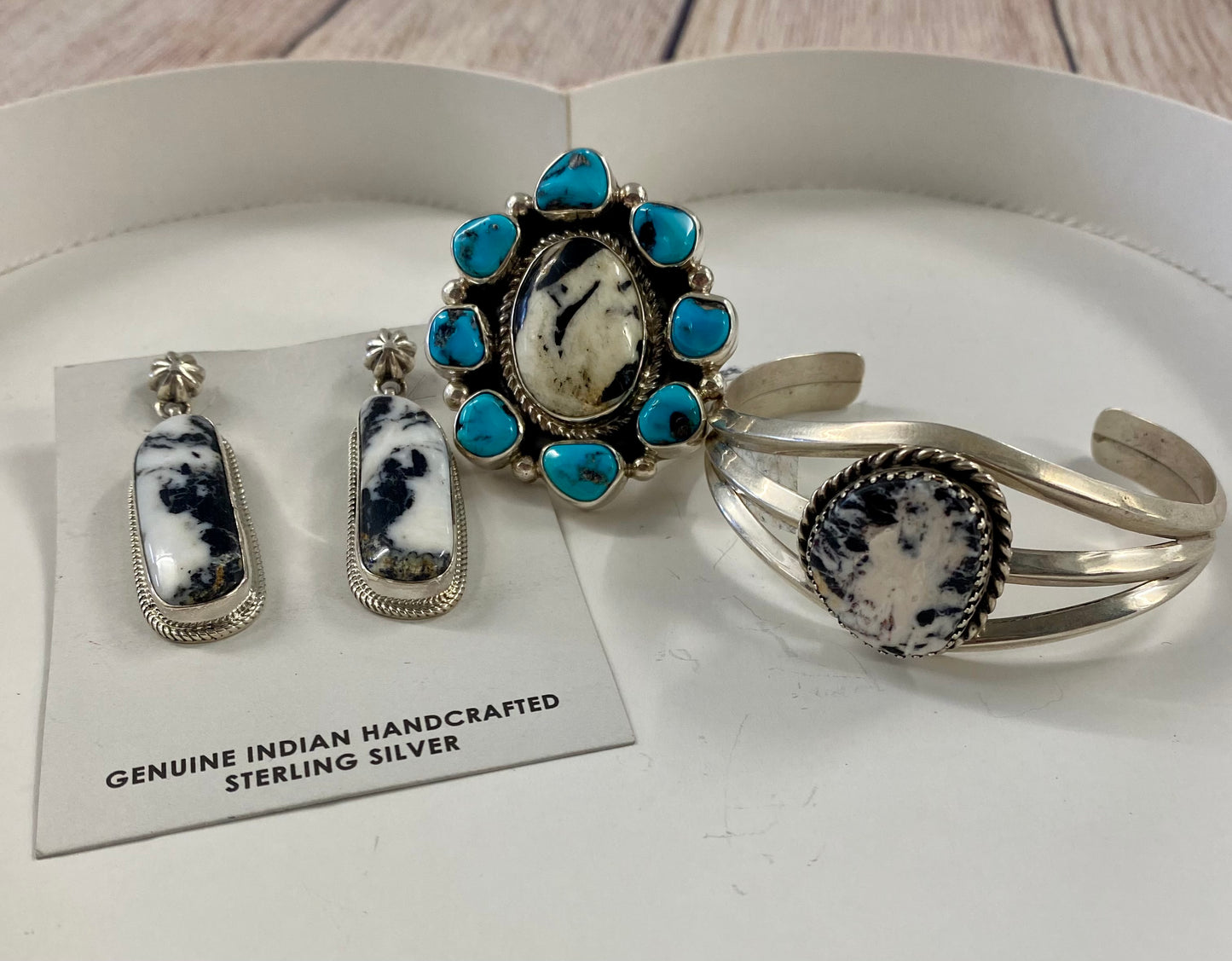 The Turquoise & White Buffalo Ring (Adjustable) Signed By B. Shorty