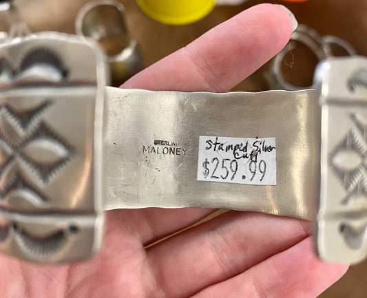 Silver Very Detailed Unique Cuff Made By Native Artist Freddie Maloney Sterling silver very detailed all silver authentic Native made cuff by Native American artist silversmith Freddie Maloney. The perfect piece to wear daily or for a special occasion. Dress this stunning cuff up or down depending on what style you are going for. Stamped sterling and signed Maloney inside of the cuff.