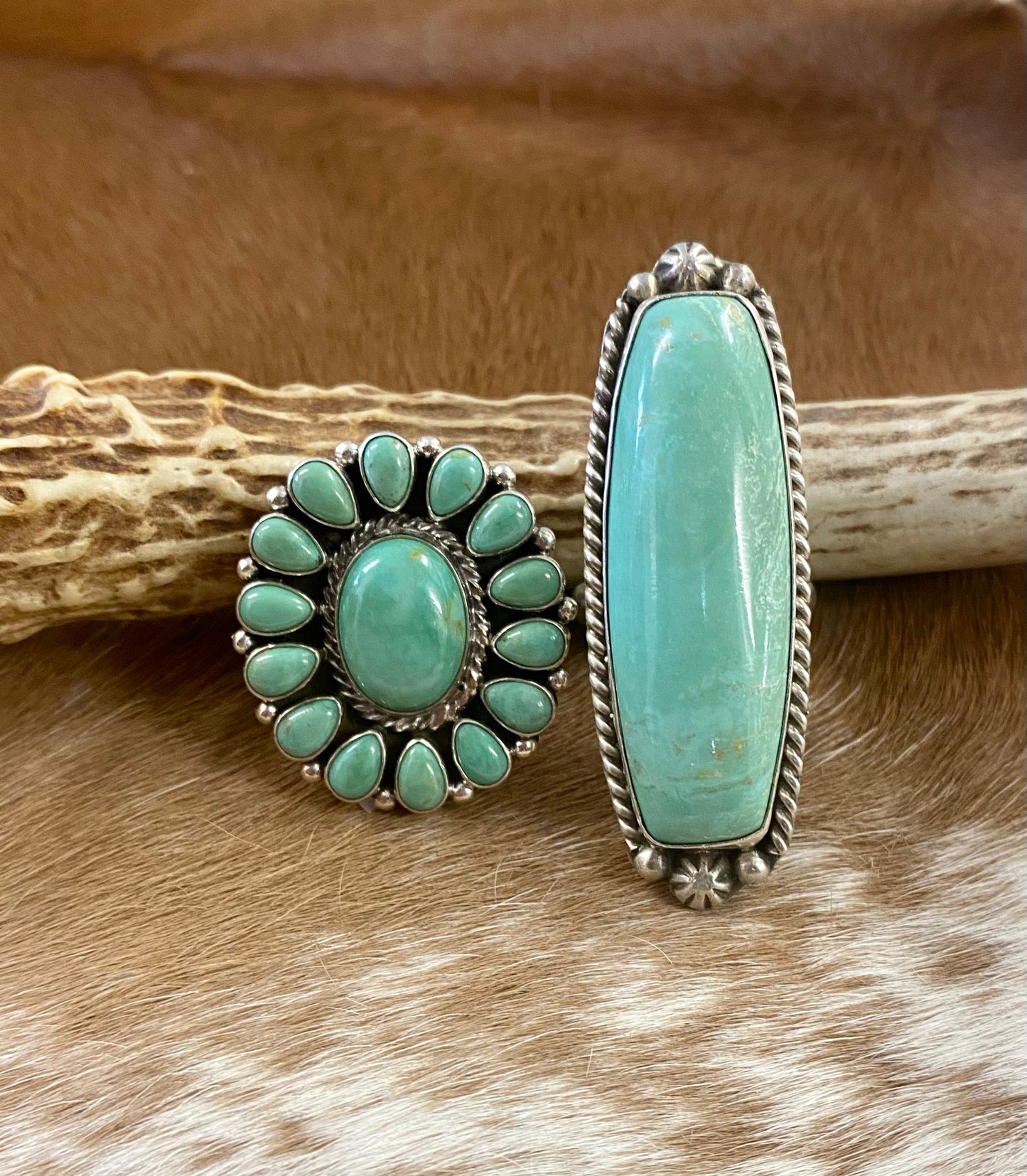 Sterling silver Tyrone Turquoise large statement single stone turquoise handmade unique size 9 ring. This piece is stamped STERLING and signed AL by an artist silversmith on the back of the ring. This ring is the perfect piece to add to anyone's jewelry collection! Size: Length 2 1/4” x 1” inches width Ring Size: 9 Signed: YES "AL" Stone: Tyrone Turquoise