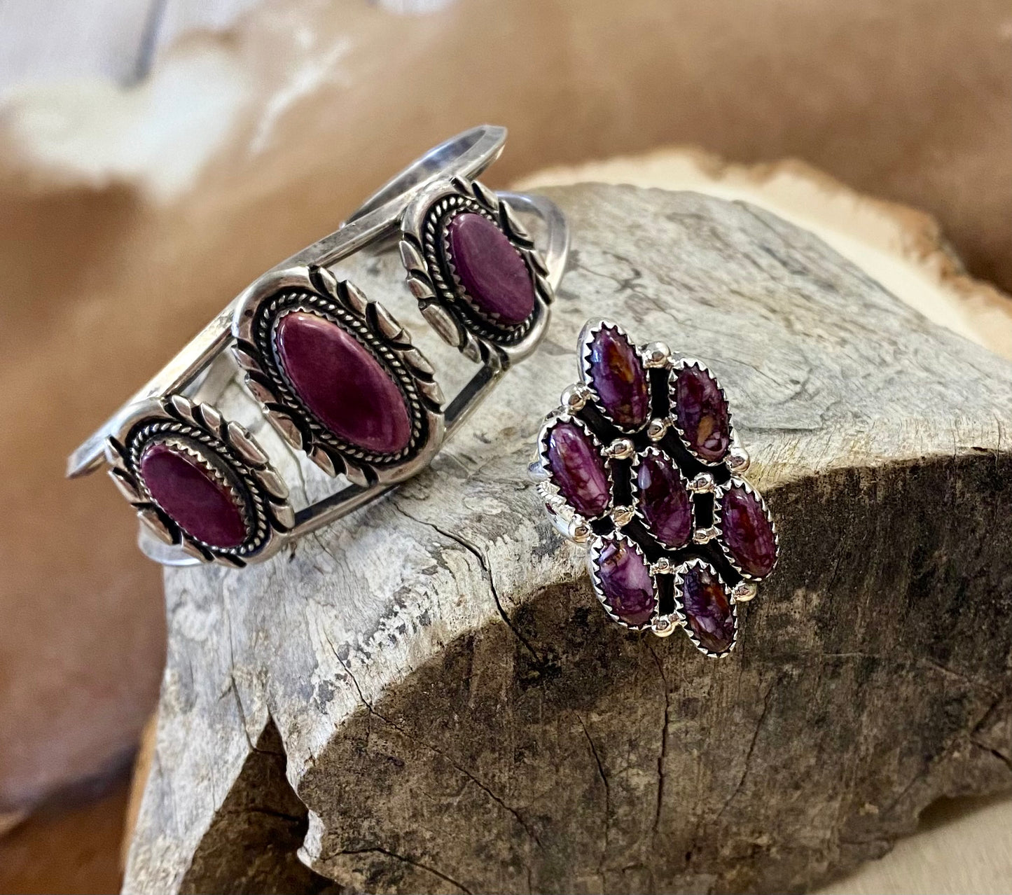 The Purple Spiny Three Stone Cuff