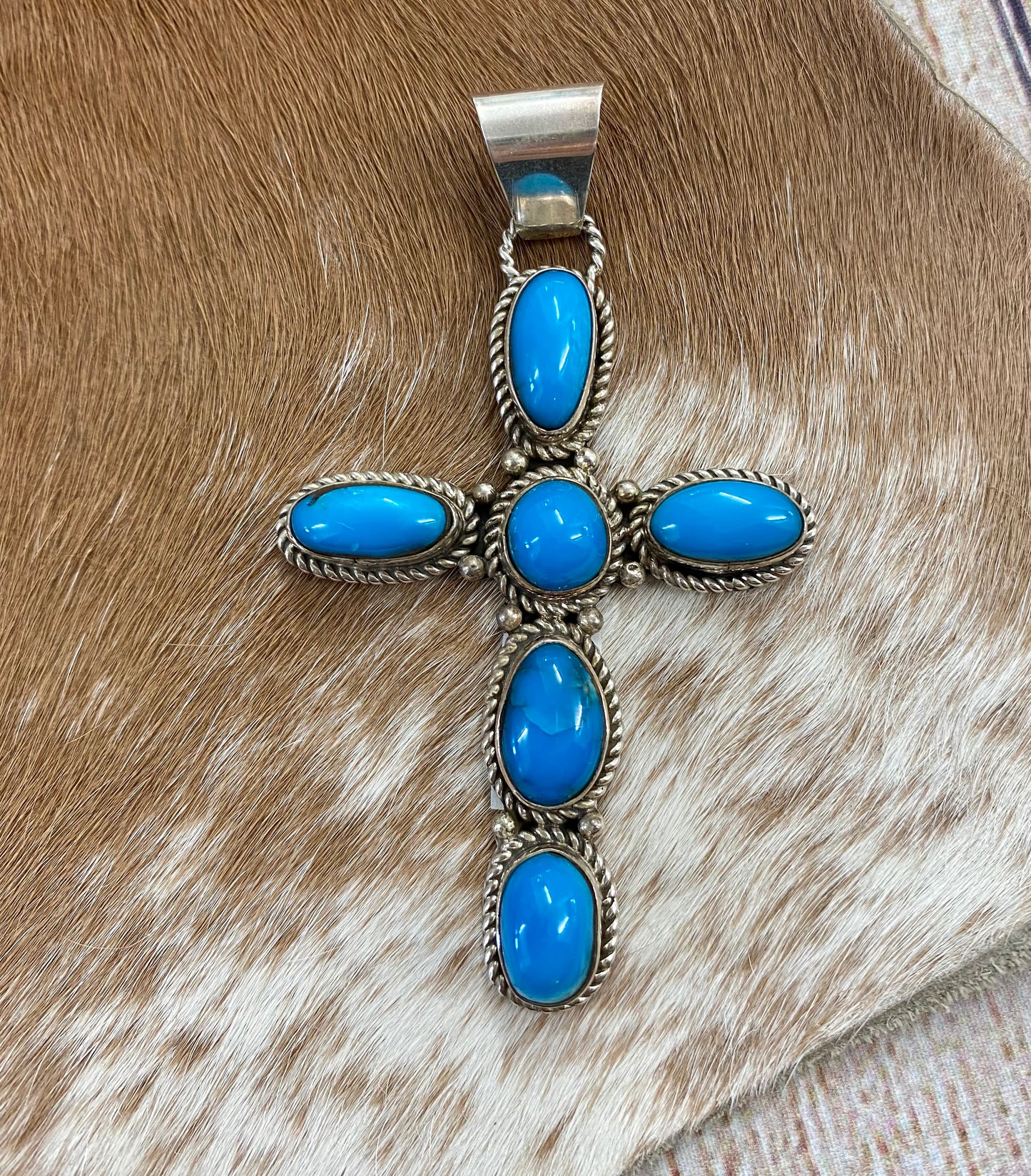 Kingman Turquoise Cross Pendant By Fred Peters