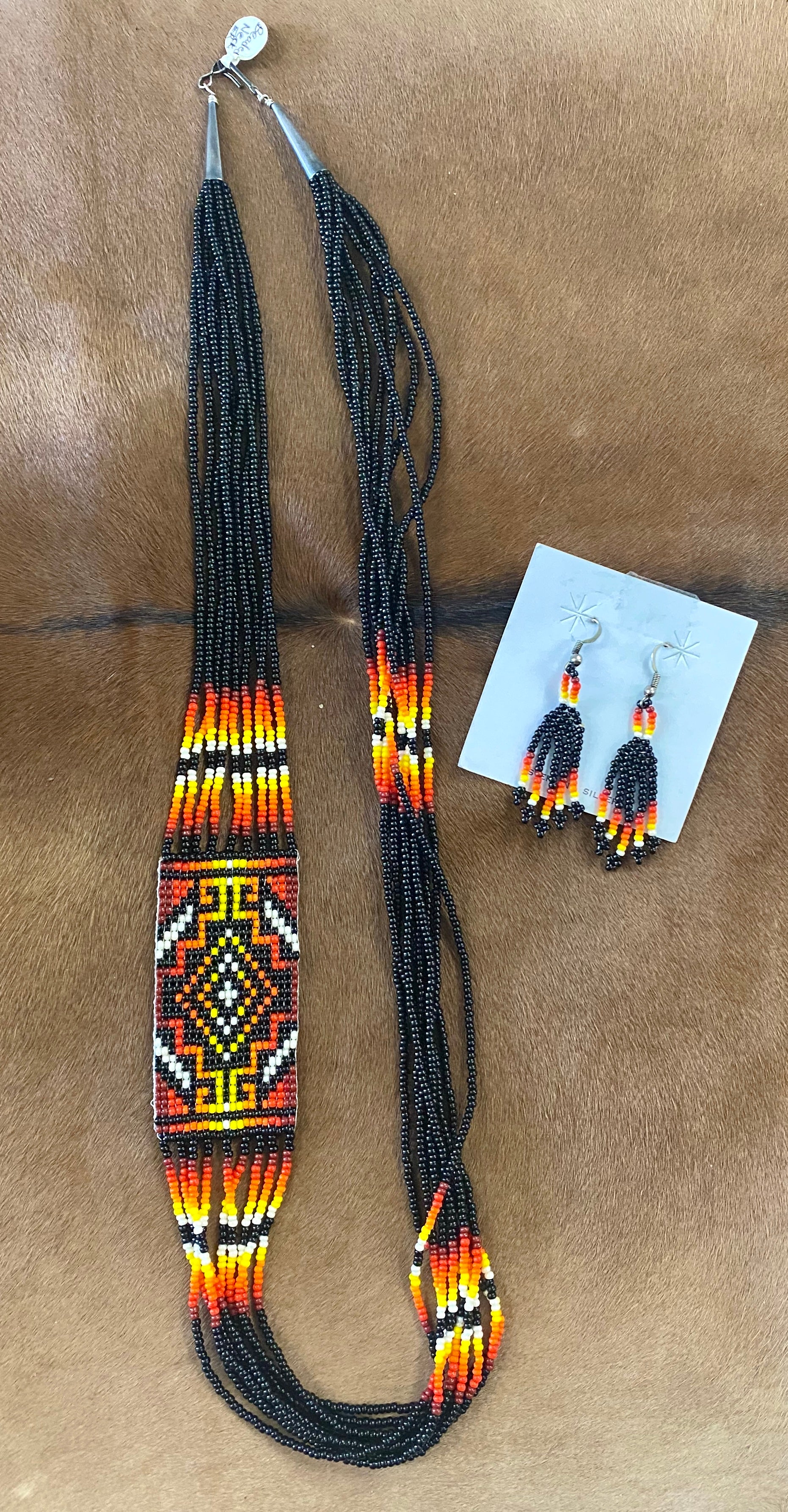 Aztec Black Beaded Native American Made Jewelry Set | Western