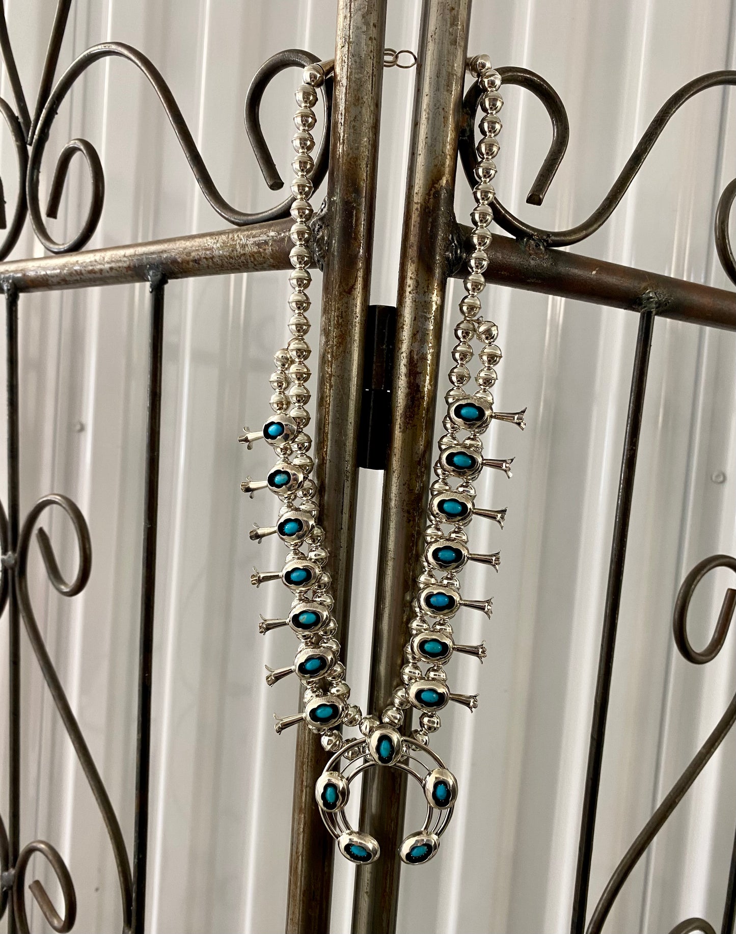 The Turquoise Squash Blossom & Earrings Set Signed PG