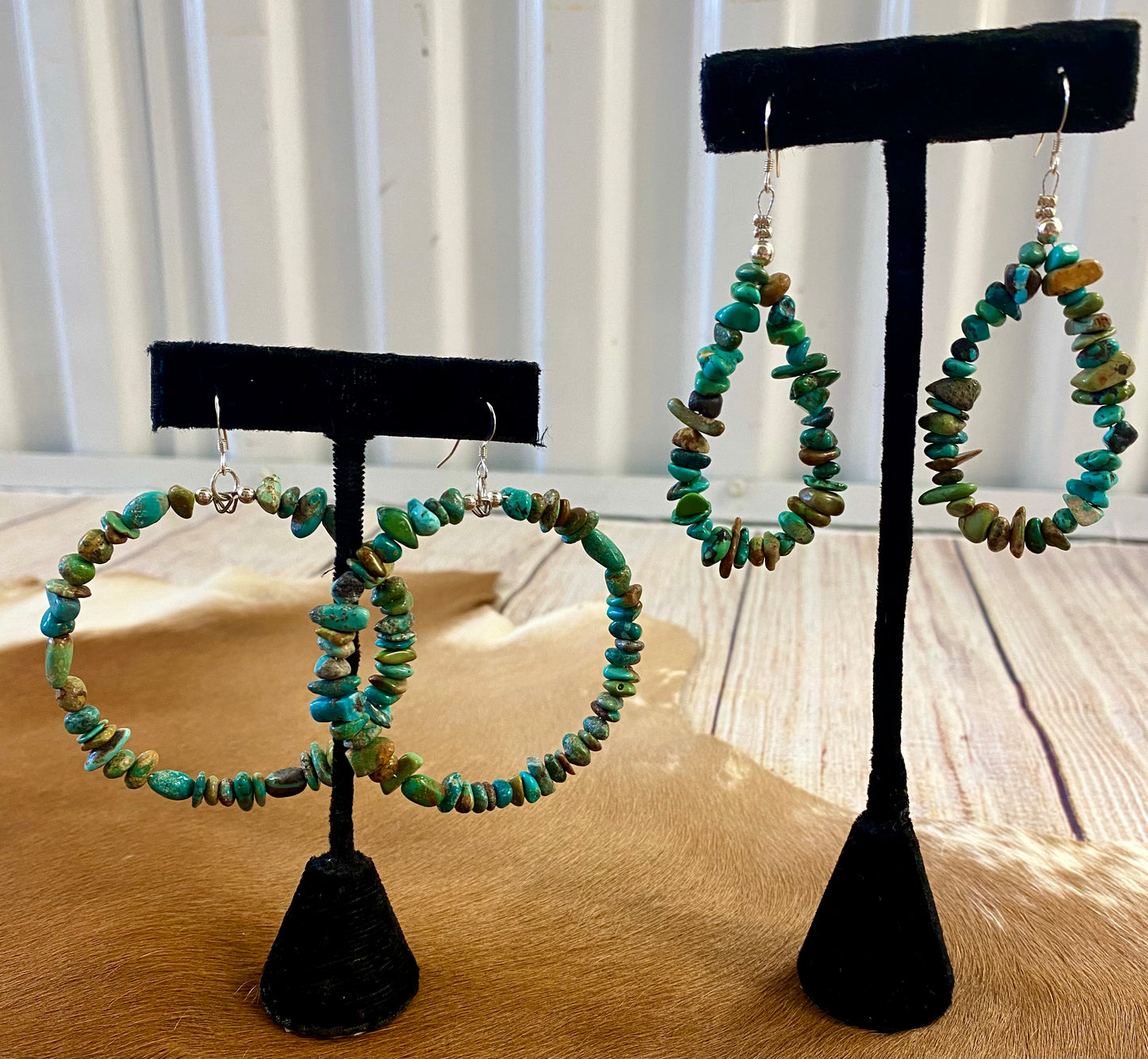Handmade turquoise beaded Native American made hoop hook sterling silver earrings. Native American beaded hoop earrings will make for the perfect gift for your loved one or for your own jewelry collection! The perfect statement or everyday Native American beaded hoop earrings to add to your jewelry collection! These are lightweight and easy to pair with almost any outfit! Size: 2.5” Inches width X 2” Inches length Stone: Turquoise