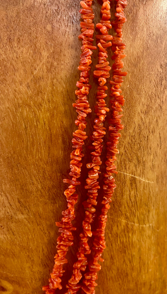 Native American Made Three Strand Coral Sterling Silver 26" Necklace Beautiful triple three strand 26" inch length sterling silver necklace. Native American made gorgeous hook closure necklace that looks great alone, layered, and or with a pendant.  Size: 26” inches length Stone: Coral | Coral Necklace, Native American Made Triple Strand Necklace, Sterling Silver Necklace, Red Coral