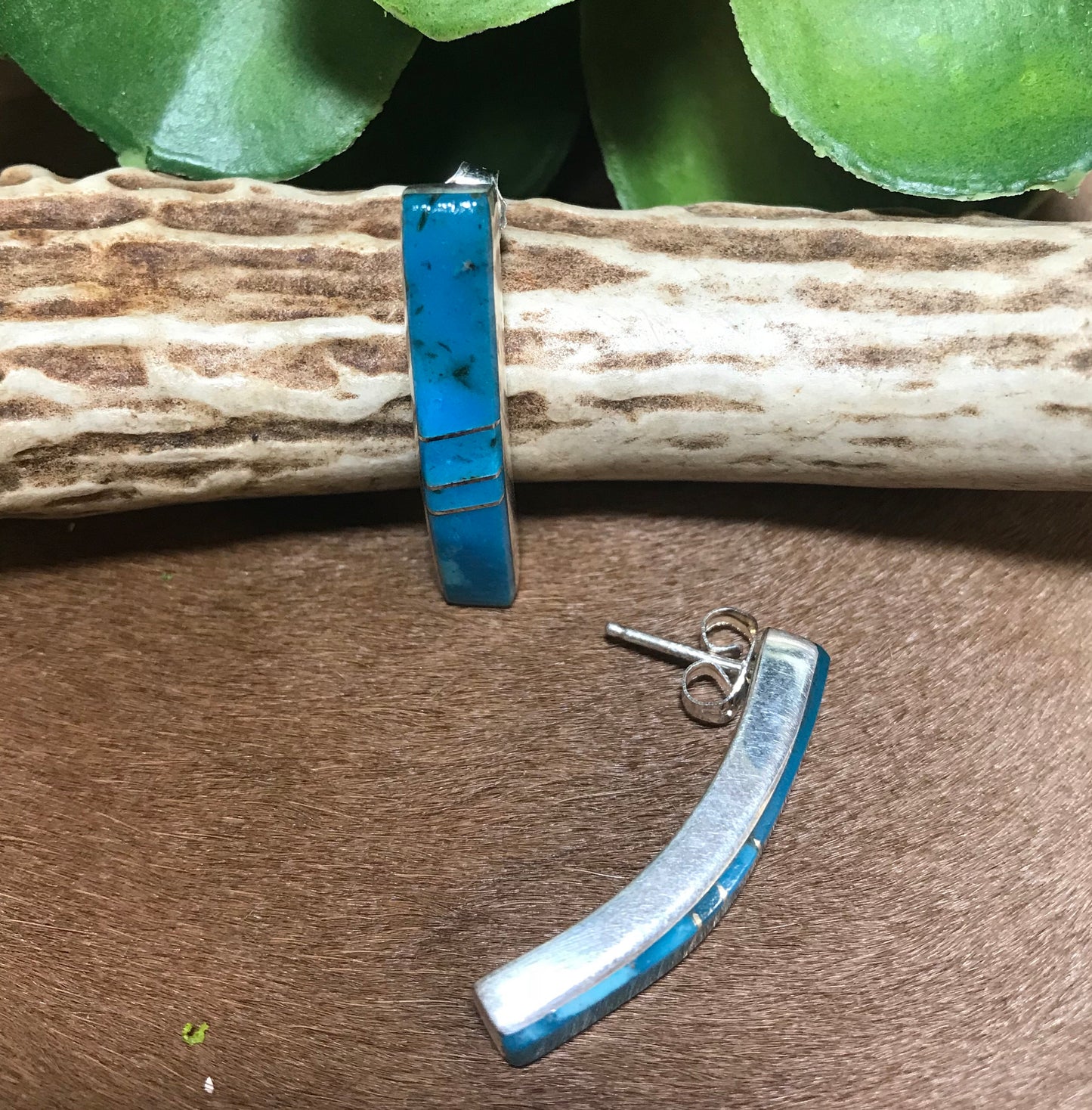 Blue Clear Skies Inlaid Turquoise Post Earrings - Ny Texas Style Boutique