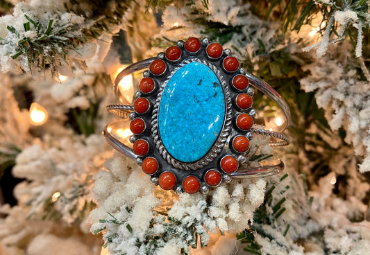 Turquoise and Coral Cuff