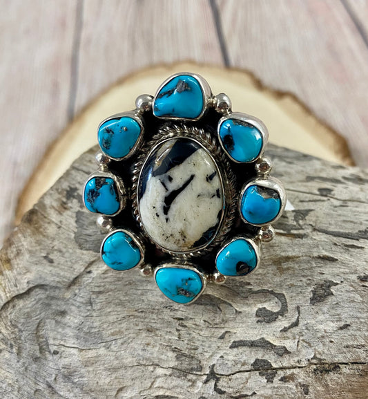 The Turquoise & White Buffalo Ring (Adjustable) Signed By B. Shorty - NY Texas Style Boutique