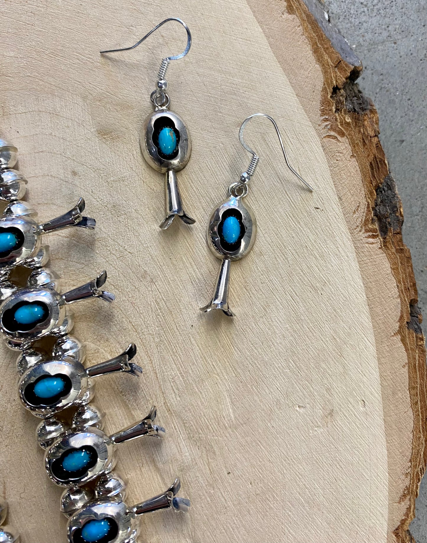 The Turquoise Squash Blossom & Earrings Set Signed PG