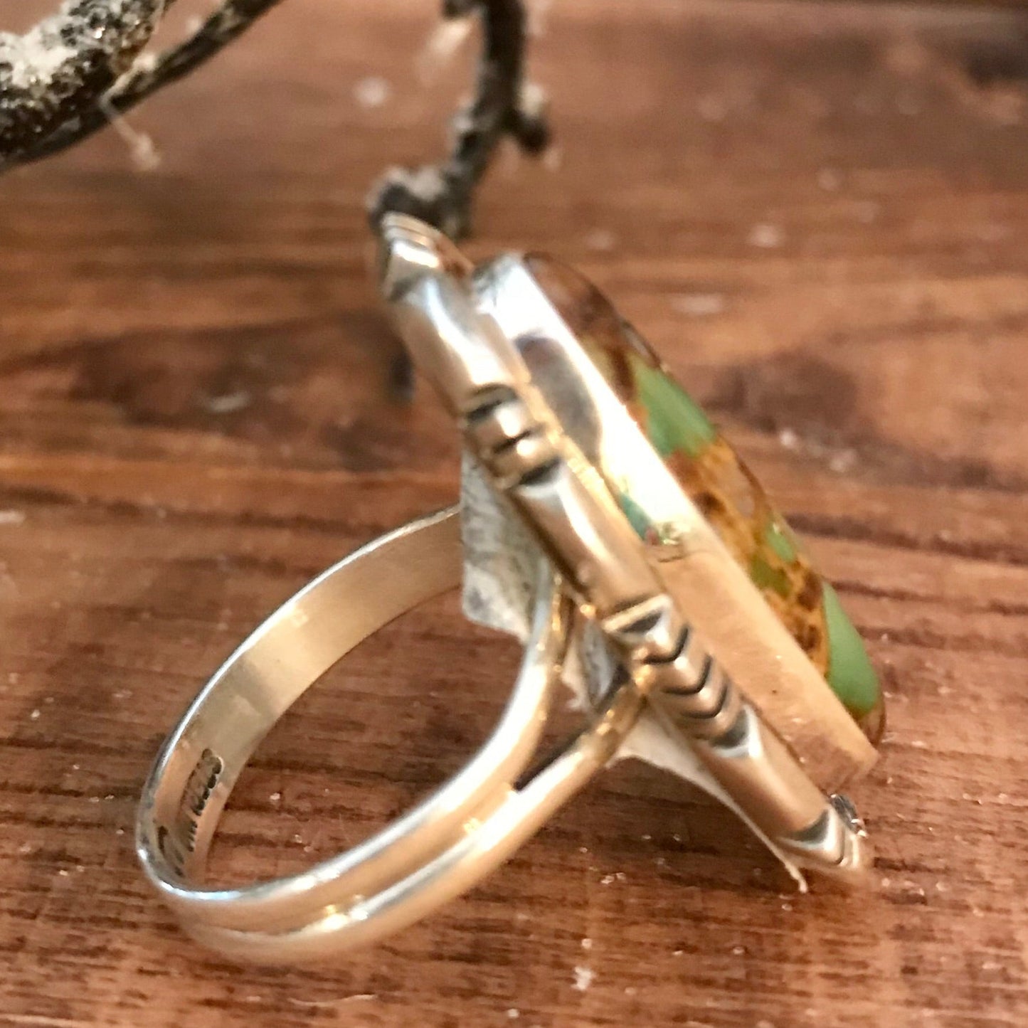 The Ramblin’ Green Turquoise Ring (Size 9.5) - Ny Texas Style Boutique Green Turquoise With Brown Matrix Ring Size 9.5 | Native American Made
