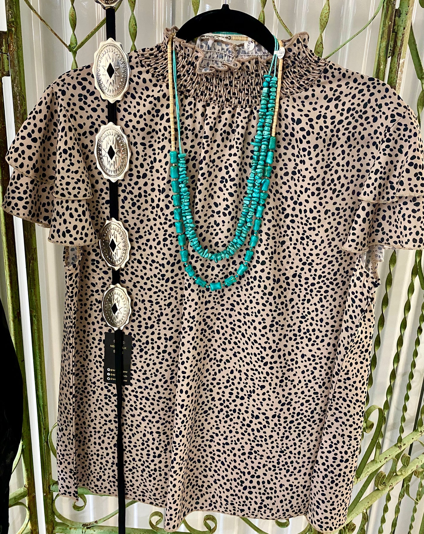 Leopard High Neck Short Sleeve Blouse