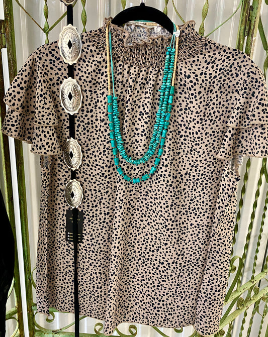 Leopard High Neck Short Sleeve Blouse - NY Texas Style Boutique