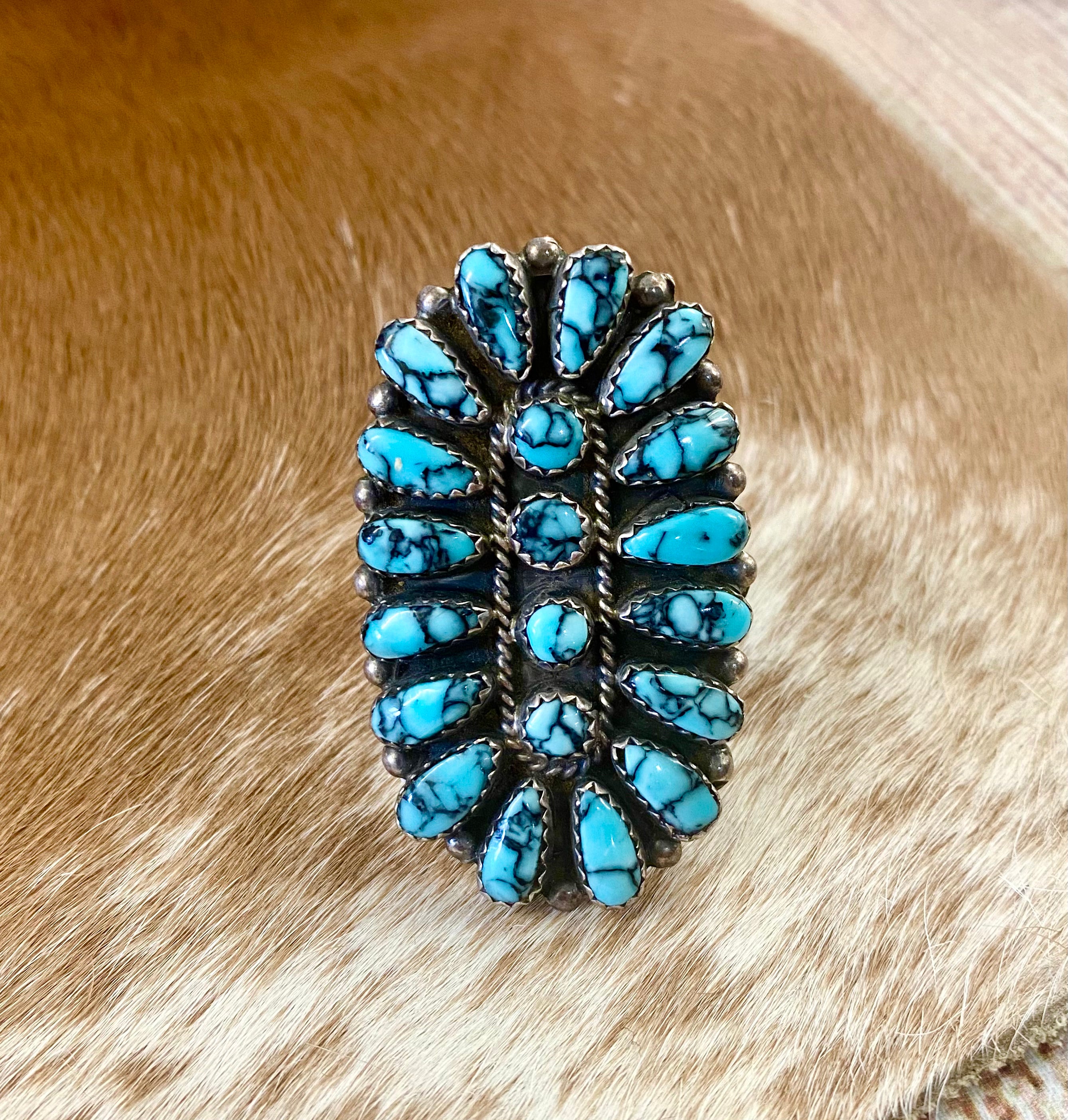 Turquoise Cluster Ring Signed By Native American Artist
