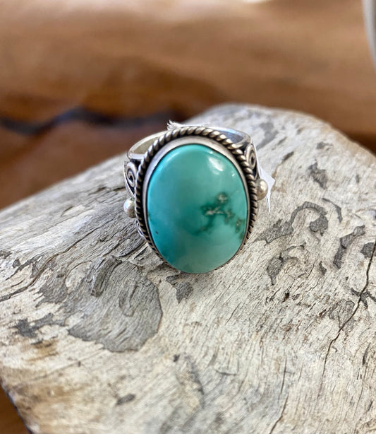 Turquoise Oval Ring (Size 6.5) By Donovan Cadman