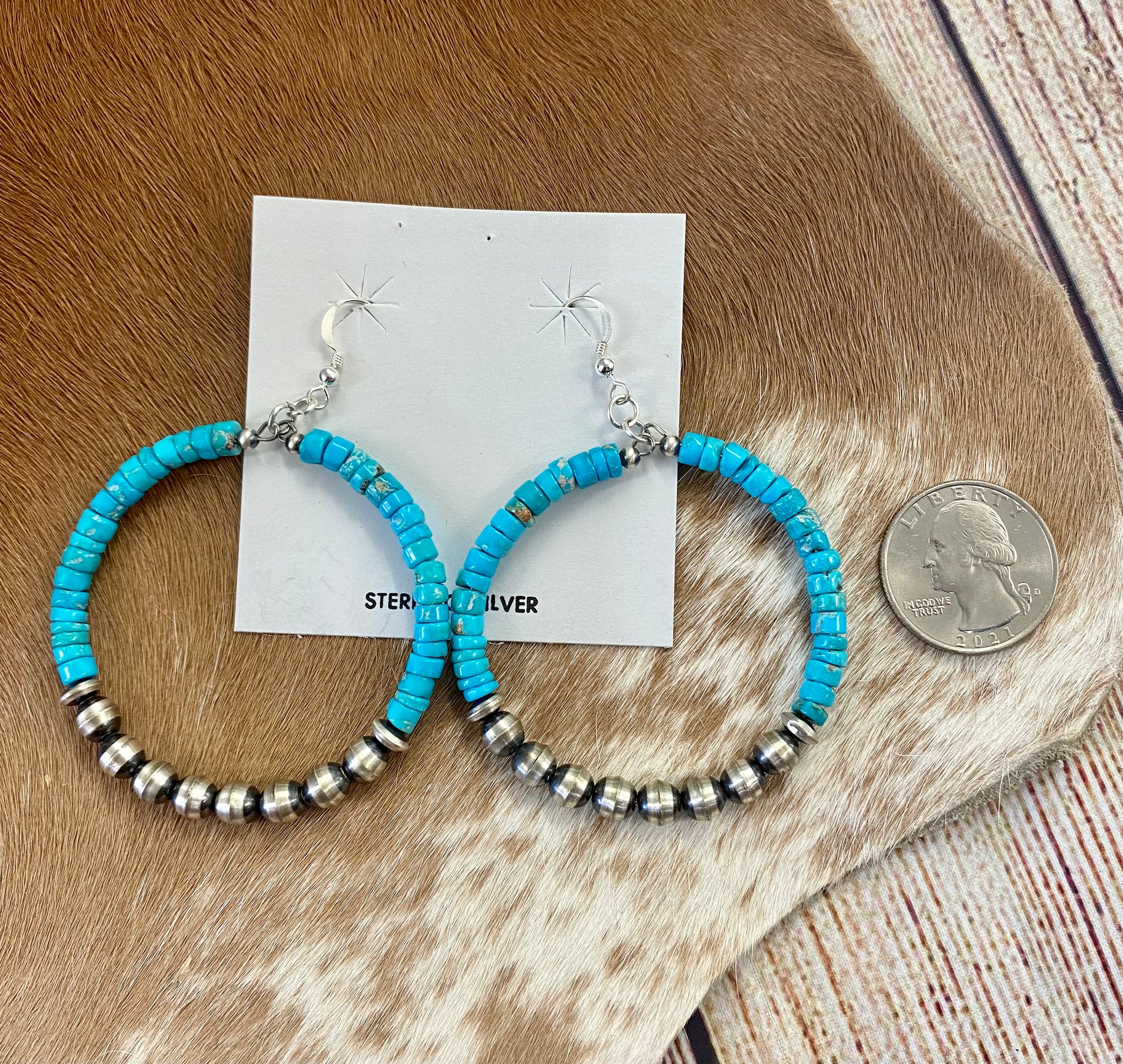 Turquoise beaded hoop earrings deals