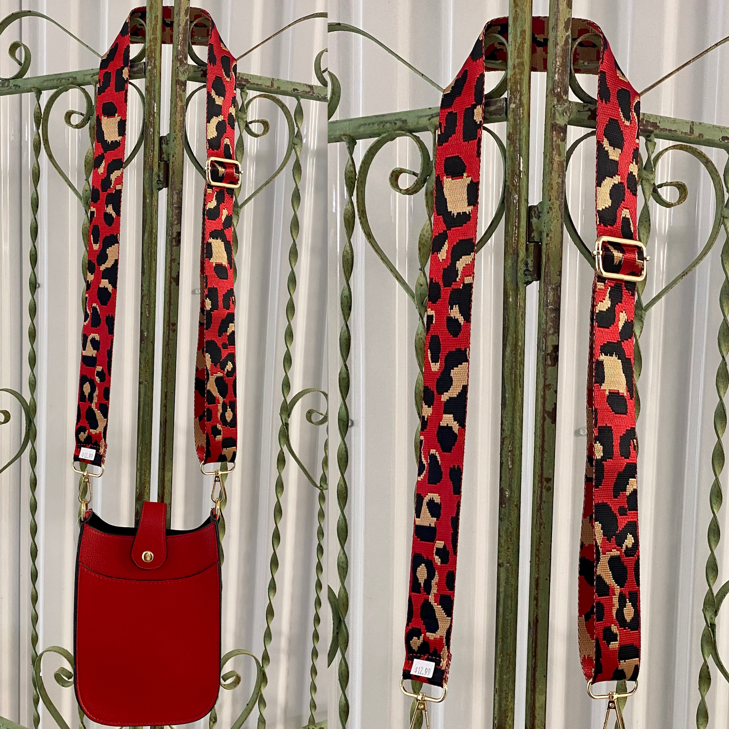 The Red Cheetah Adjustable Purse Strap Change the look of any purse! These stylish guitar style strap adds a pop of color and fashion to any bag, big or small. Adjustable down to 29 inches for a belt bag, or 52 inches at its longest length for a crossbody strap. The newest trend in handbags, at a fraction of the designer price!