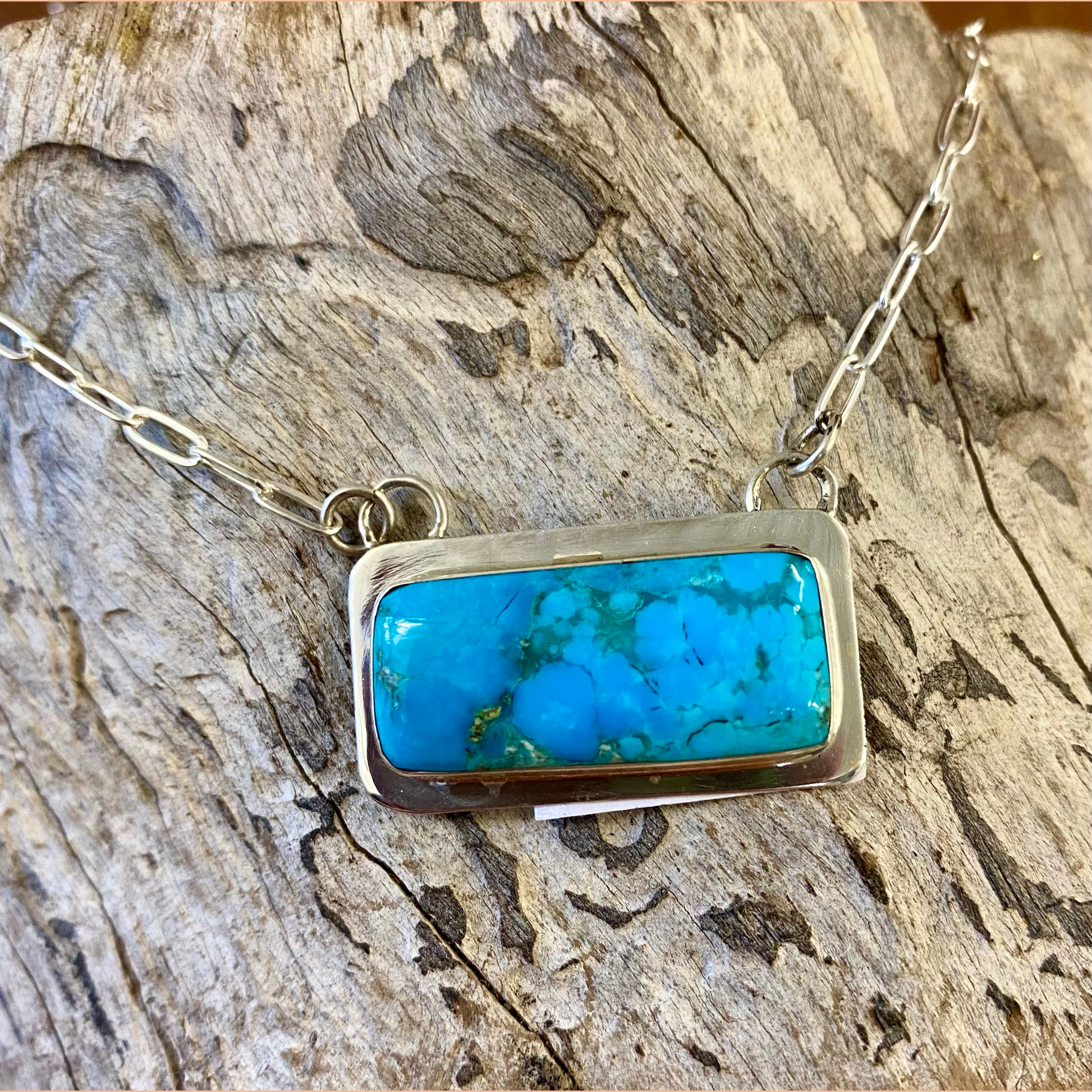 Sterling silver beautiful lightweight turquoise bar chain necklace. Perfect piece to wear alone or layered with other necklaces. Native American handmade by artist silversmith Lee McCray.   Size: 20” inches   Signed: YES  Hallmark/Artist: Lee McCray  Stone: Turquoise Sterling Silver Native American Made Turquoise Bar 20" Inches Necklace