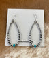 Simple lightweight and gorgeous authentic hand-strung Navajo Pearl sterling silver teardrop earrings with a turquoise stone on the bottom of each earring. Hook-closure earrings are perfect for everyday casual outfits and dressed-up ones.   Size: 1.5" inches length earrings.  Stone: Navajo Pearl & Turquoise 