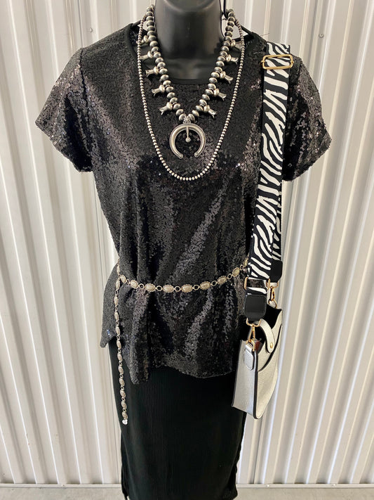The Sparkle Gal Black Sequin Blouse - NY Texas Style Boutique