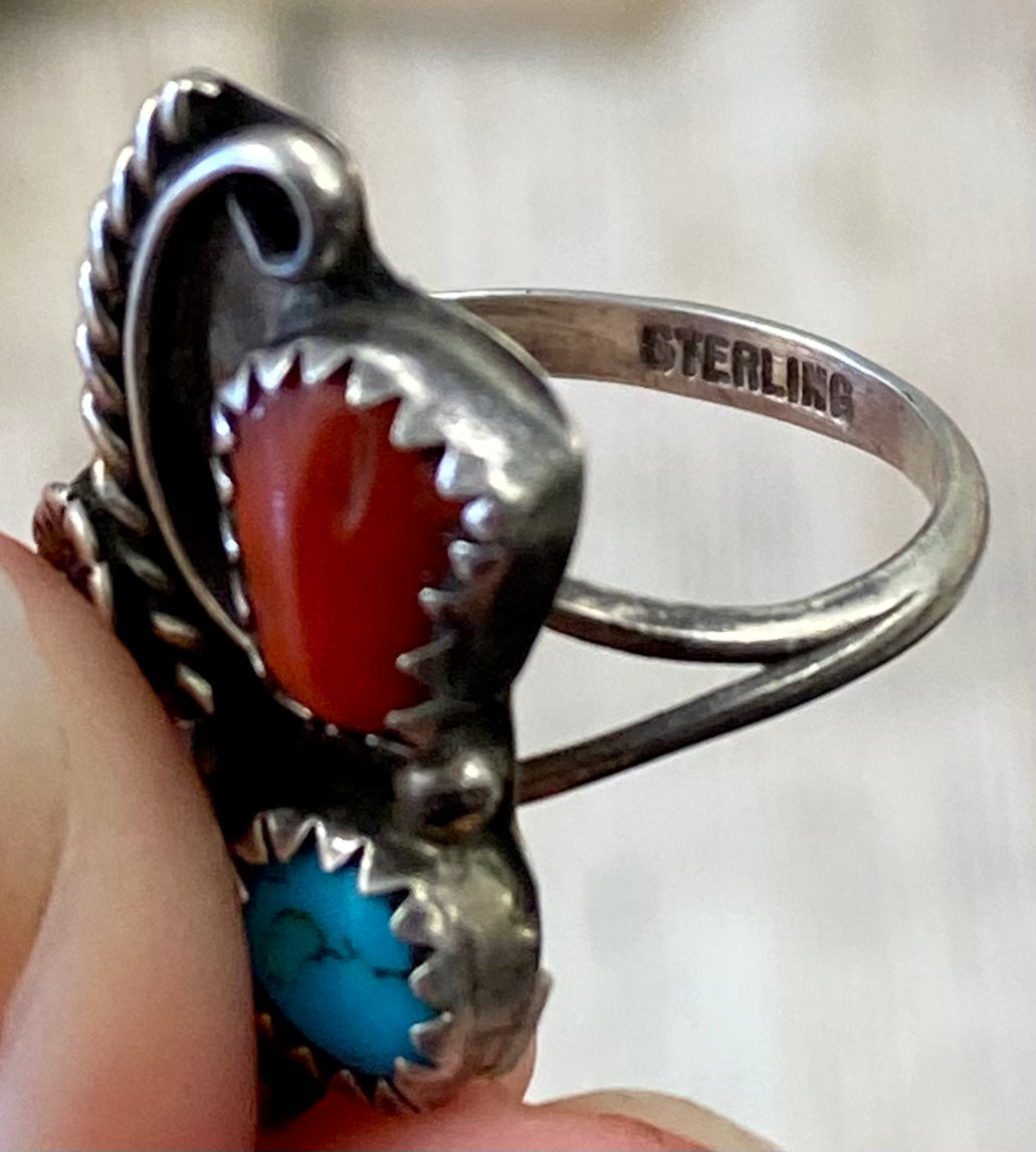 The Jenny Turquoise & Coral Ring (Size 5)