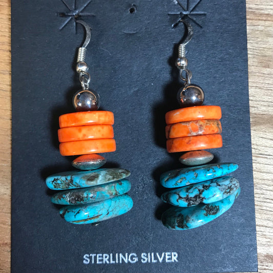 Spiny Oyster and Turquoise Earrings 