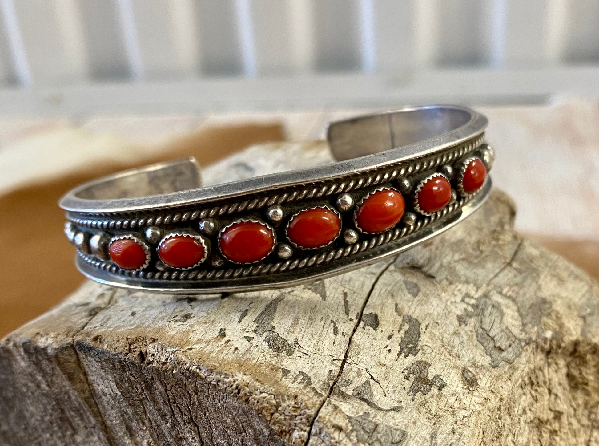 Red coral and silver 2025 cuff bracelets