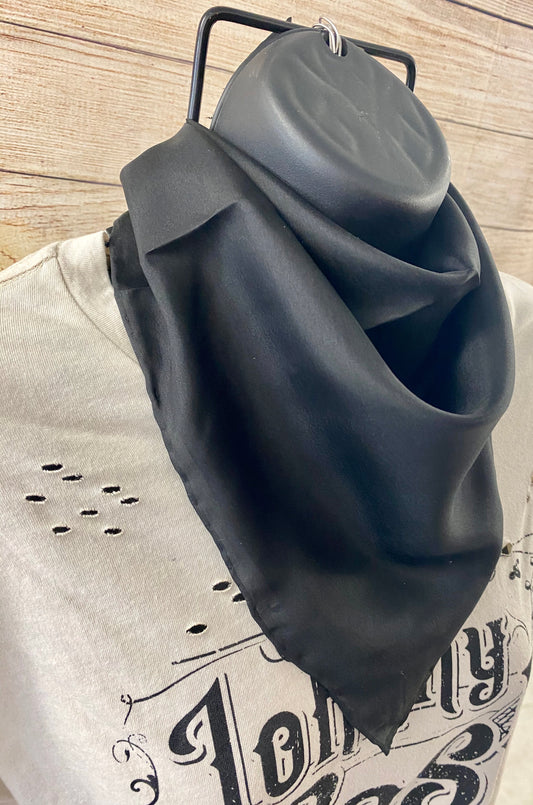 The Black Wild Rag - Ny Texas Style Boutique  Black 20” Inch 100% Silk Wild Rag Cowboy Scarves | Western Boutique Black Wild Rag | Rodeo Fashion | Western Accessories | Wyoming traders wild rags | black silk wild rag | silk wild rags made in USA