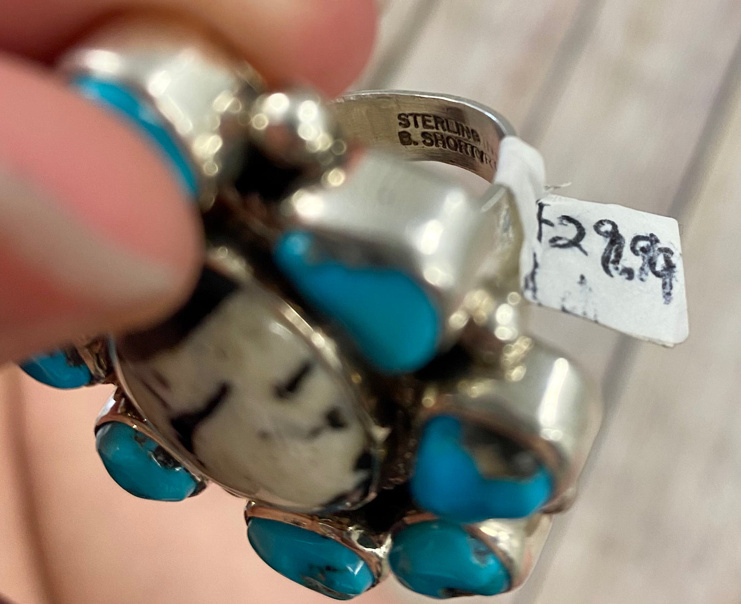 The Turquoise & White Buffalo Ring (Adjustable) Signed By B. Shorty