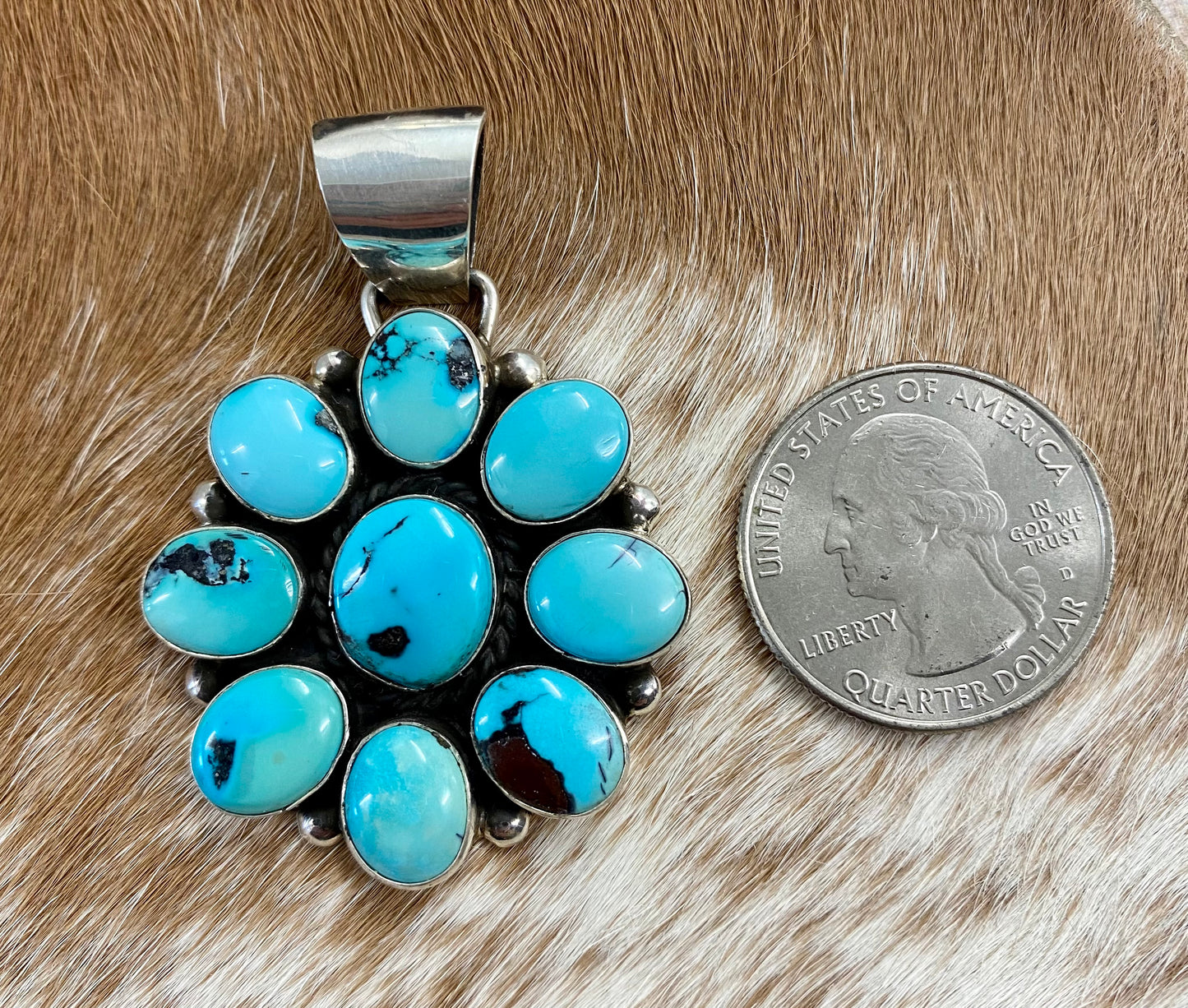 The Lucky Cowgal Red Mountain Turquoise Pendant By Arnold & Karlene Goodluck