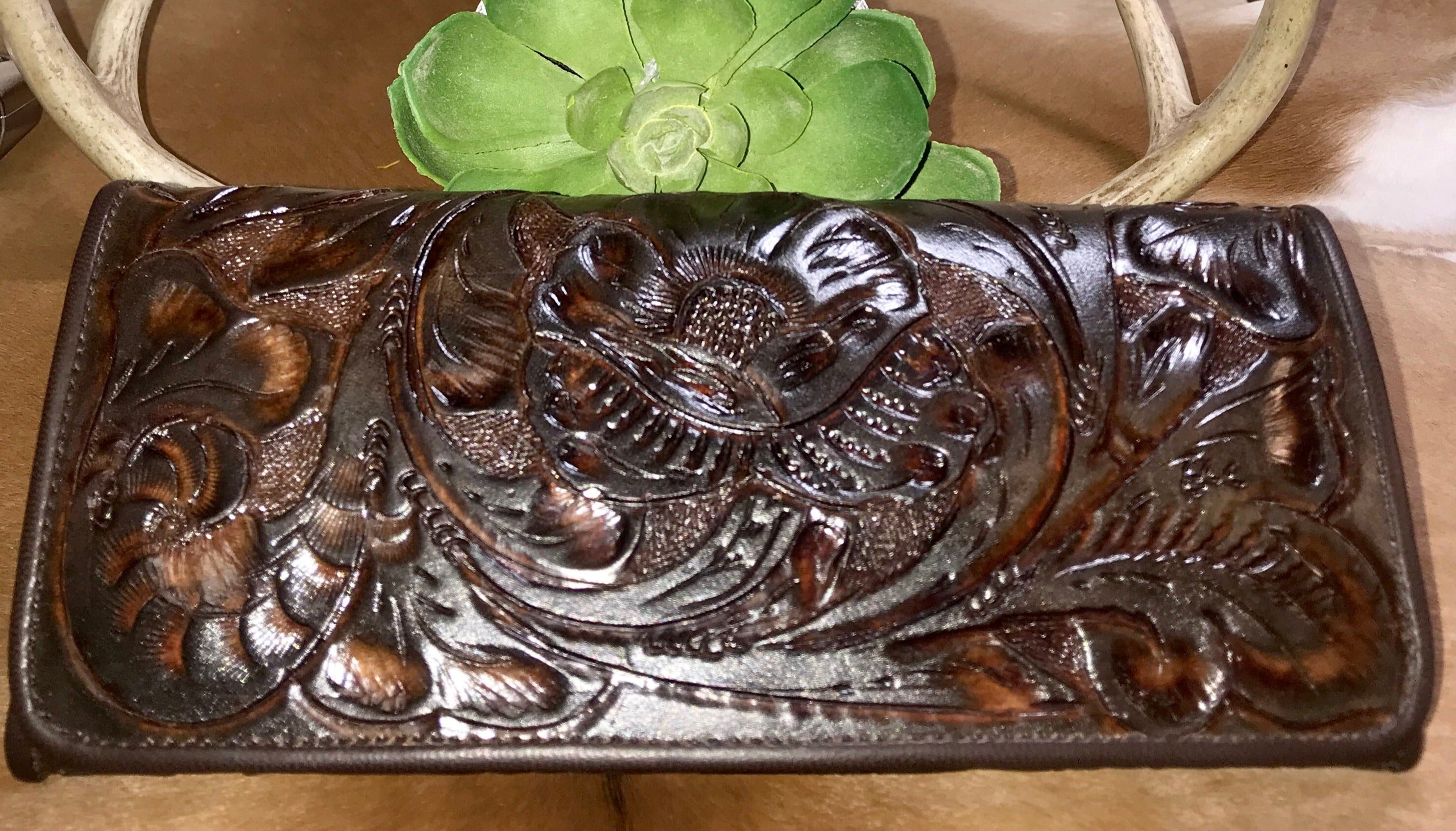 Juan Antonio Brown Tooled Leather Wallet | Western Women's Wallet – NY ...