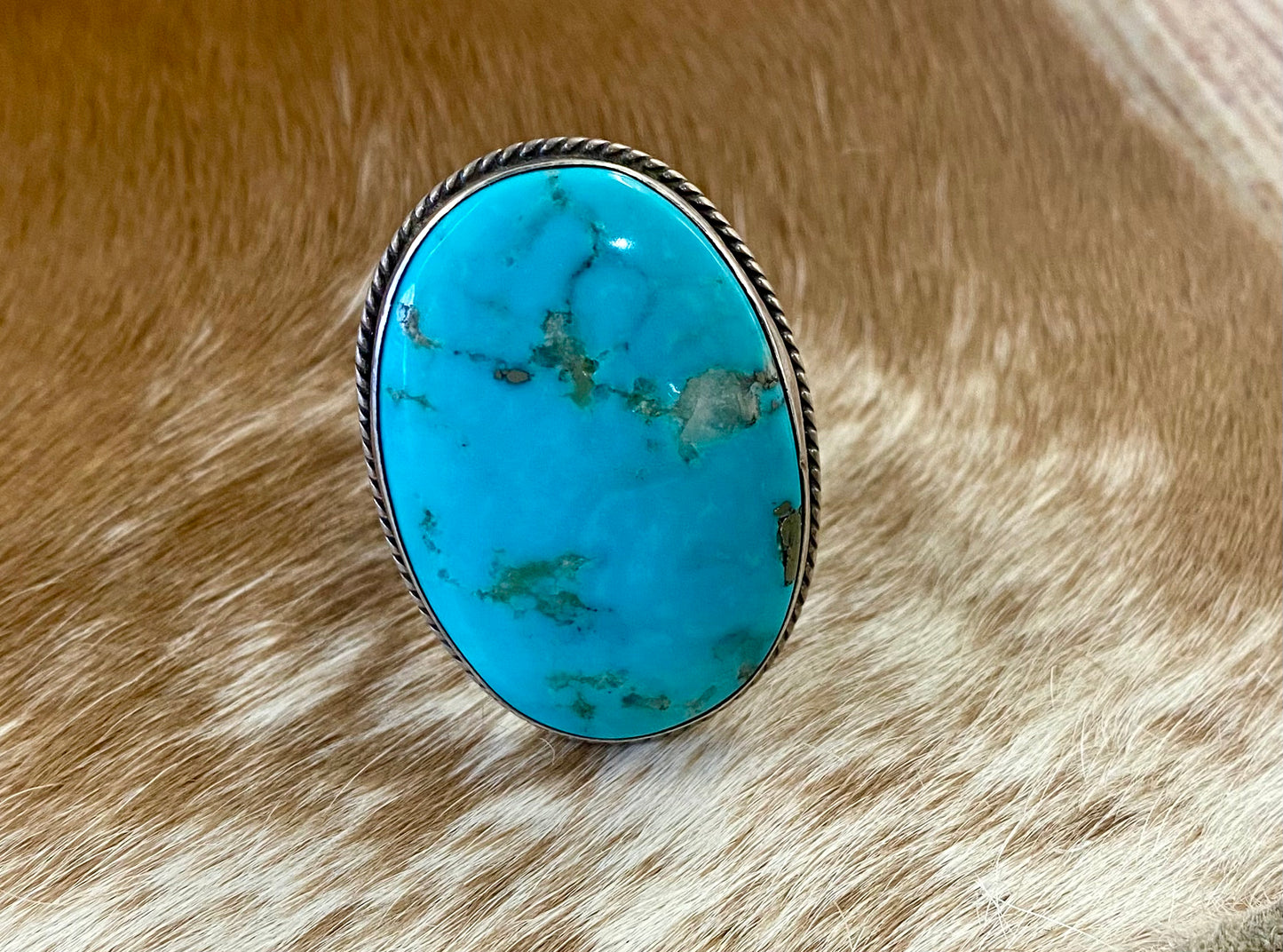 Sterling Silver Turquoise Adjustable Ring By Navajo Artist Ray