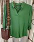 Extremely comfortable and soft v neck green three quarter sleeve blouse. Perfect for the fall and winter seasons. Pair with a jacket or wear by itself. Easy to dress up or down depending on the occasion.   Fabric: 95% Rayon 5% Spandex  Sizing Information:  Runs True To Size - Relaxed loose fit   Small - 2/4/6 Medium - 6/8/10 Large - 10/12 Soft & Comfortable Green V-Neck Three Quarter Sleeve Blouse Top 