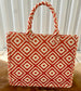 Perfect for summer coral color geometric patterned tote bag. The essential beach and vacation tote purse that will keep you stylish and kept together.   Size : 14" X 6" X 11.5" Material : 100% PolyesterThe Anglo Coral Geometric Patterned Large Tote Bag