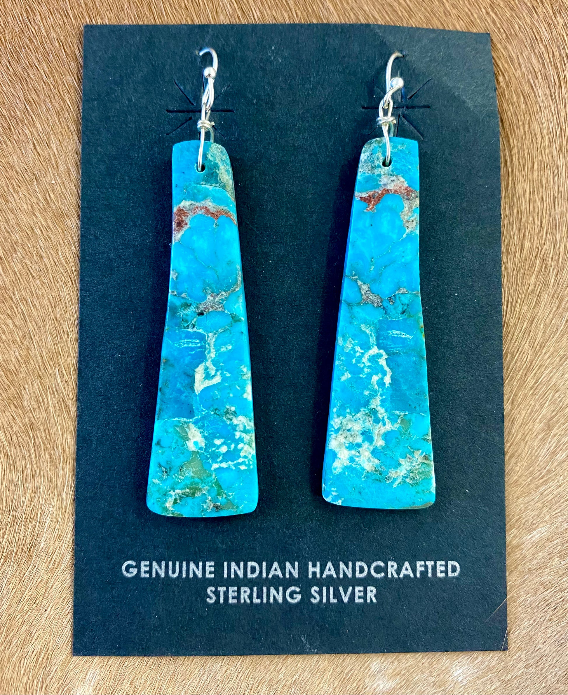 Native American Made Sterling Silver Large Turquoise Slab Earrings