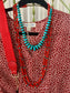 The Amanda Three Strand Coral and Turquoise 30" Inch Length NecklaceTriple strand native made coral and turquoise with sterling silver clasp necklace. This firecracker is beautiful and makes for the PERFECT summertime necklace. The perfect necklace to add a pendant to, layer with other necklaces, or wear alone!   Size: 30” Inch Length   Closure: Hook  Stone: ﻿Turquoise and Coral