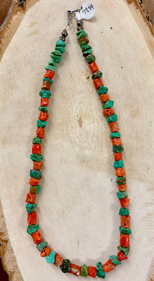 The LaCoste Necklace - Ny Texas Style Boutique Single strand Native American made authentic natural coral necklace with sterling silver hook clasp. Look at how beautiful the coral is! We love how unique each part is though out the necklace. The perfect unique piece to add to your jewelry collection. Pair with a pendant, layer with other necklaces, or wear this beauty alone. The styling options are endless. Size: 16” Inches Length